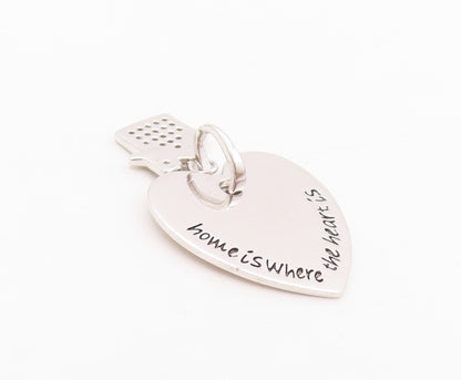 925 Sterling Silver Vintage Pendant Diamonds Inlay Home Carved Heart  PT23902