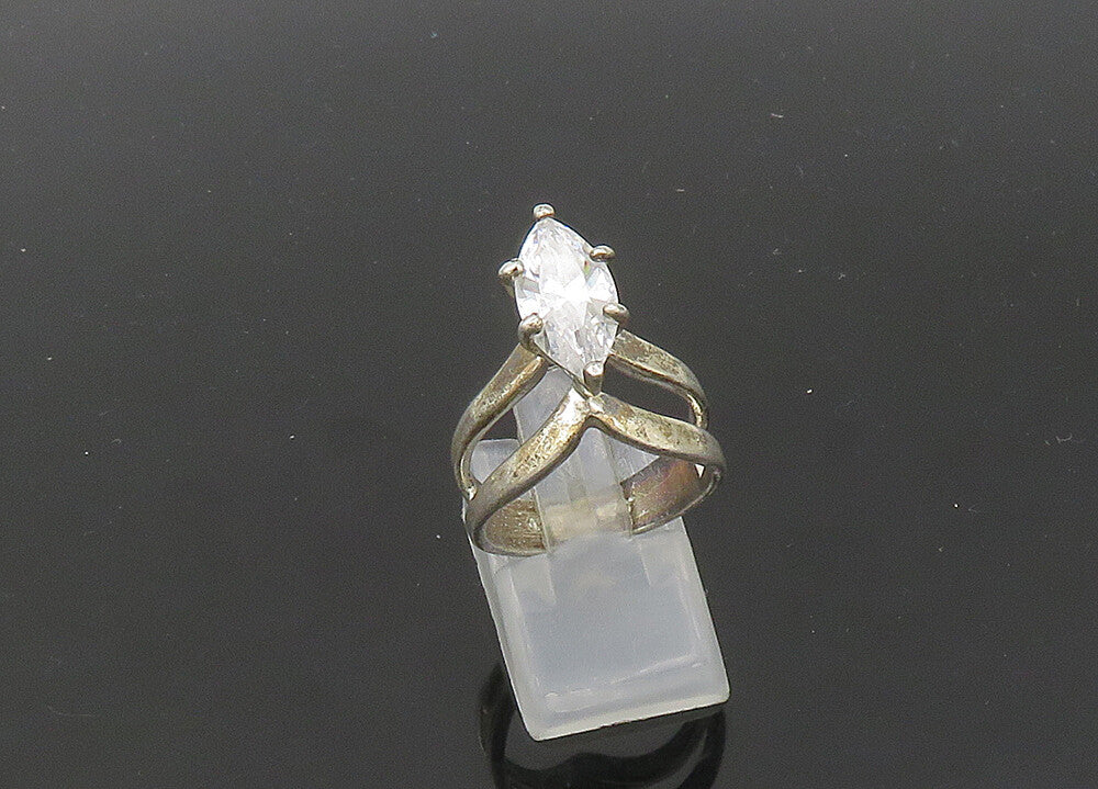 925 Silver  Vintage Marquise Cut Cubic Zirconia Cocktail Ring Sz 7  RG21613