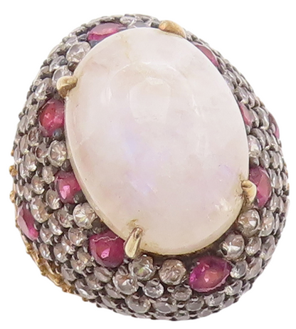 925 Sterling Silver Vintage Ring Gold Plated Cabochon Gemstones  Sz 6.5  RG29346