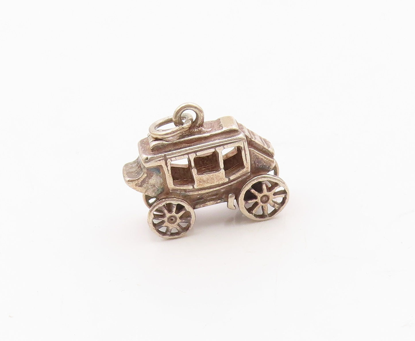 925 Sterling Silver  Vintage Shiny Old Fashioned Carriage Pendant  PT18231