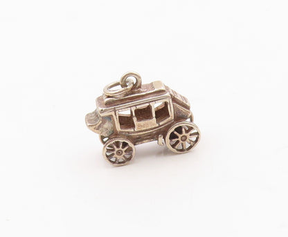 925 Sterling Silver  Vintage Shiny Old Fashioned Carriage Pendant  PT18231