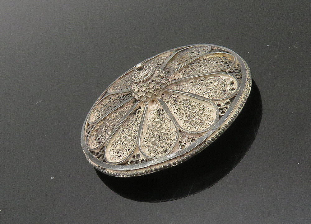 ISRAEL 925 Sterling Silver  Vintage Antique Flower Motif Brooch Pin  BP8075