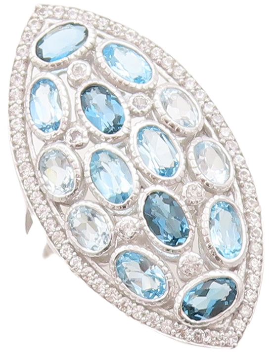 925 Sterling Silver Vintage Ring Oval Shades Of Blue & White Topaz  Sz 7 RG29401