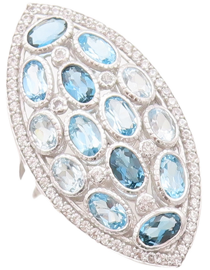 925 Sterling Silver Vintage Ring Oval Shades Of Blue & White Topaz  Sz 7 RG29401