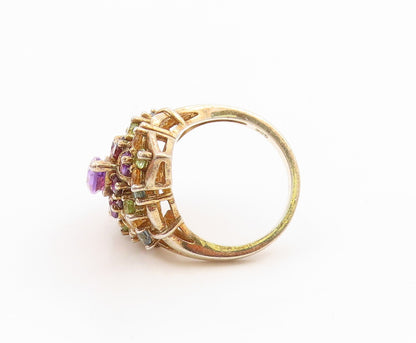 925 Sterling Silver Vintage Ring Gold Plated Multi Gemstone Cluster Sz 7 RG35915