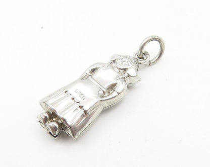 925 Sterling Silver  Vintage Petite Shiny Woman In Dress Drop Pendant  PT8929