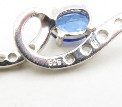 925 Sterling Silver  Prong Set Blue & White Topaz Swirl Pendant  PT12963