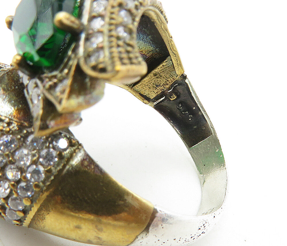 925 Sterling Silver  Vintage Cubic Zirconia & Topaz Bypass Ring Sz 8  RG8831