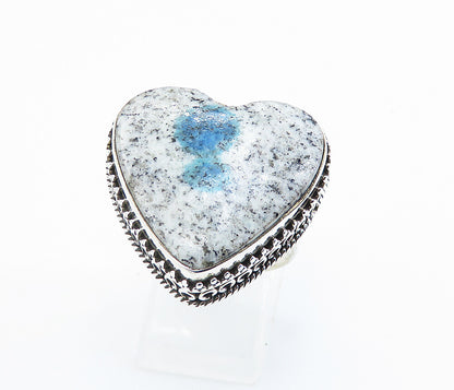 925 Sterling Silver  Love Heart Dendrite Agate Cocktail Ring Sz 10  RG8177