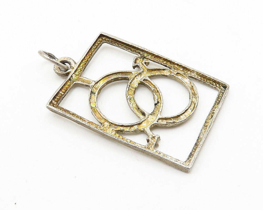 925 Sterling Silver  Vintage Couple Love Square Drop Pendant  PT8183