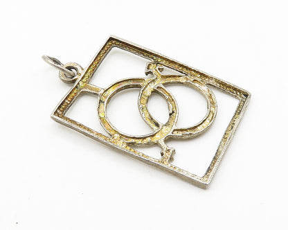 925 Sterling Silver  Vintage Couple Love Square Drop Pendant  PT8183