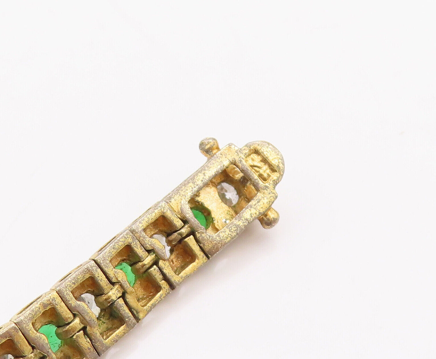 925 Sterling Silver Vintage Bracelet Gold Plated Green & White CZ  BT10623