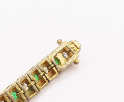 925 Sterling Silver Vintage Bracelet Gold Plated Green & White CZ  BT10623