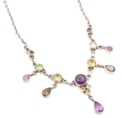 925 Sterling Silver Vintage Necklace NICKY BUTLER Multi Gemstone Chain  NE4639