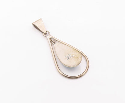 MEXICO 925 Sterling Silver  Vintage Blue Turquoise Tear Drop Pendant  PT7757