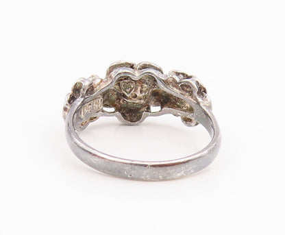 925 Sterling Silver Vintage Ring CZ Carved Floral Statement Band  Sz 7  RG34461