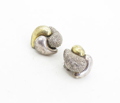 BAT AMI ISRAEL 925 Silver  Vintage 2 Tone Sculpted Non Pierce Earrings  EG4105