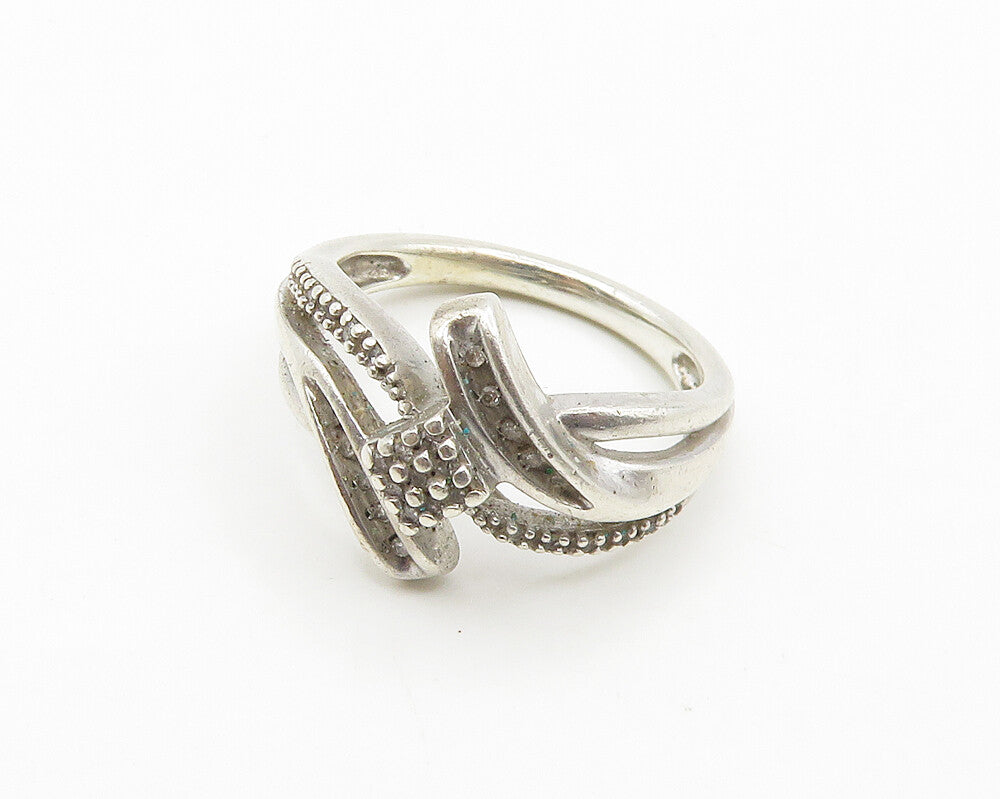 925 Sterling Silver  Vintage Genuine Diamonds Bypass Band Ring Sz 7  RG18296