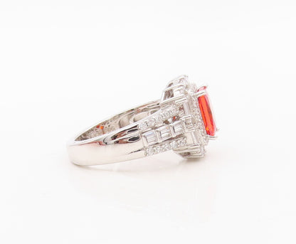925 Sterling Silver Vintage Ring Rectangle Cut Orange Halo White CZ Sz 7 RG30136