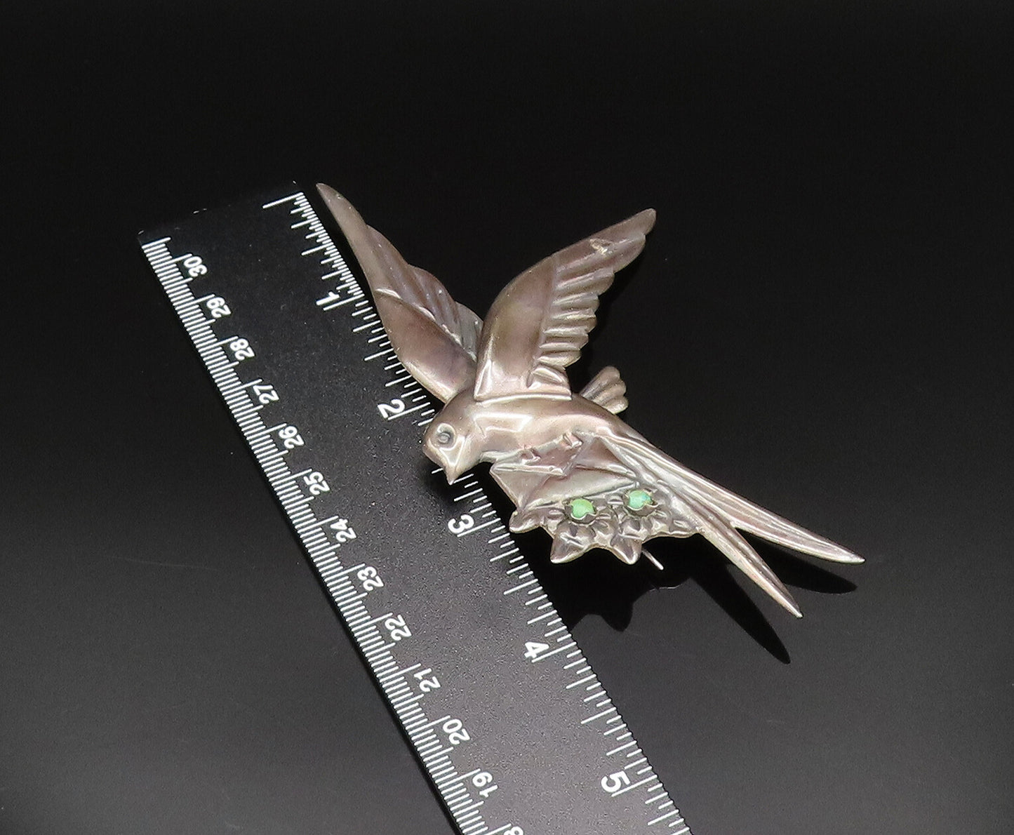 MEXICO 925 Silver  Vintage Antique Dove Bird Turquoise Mail Brooch Pin  BP9682