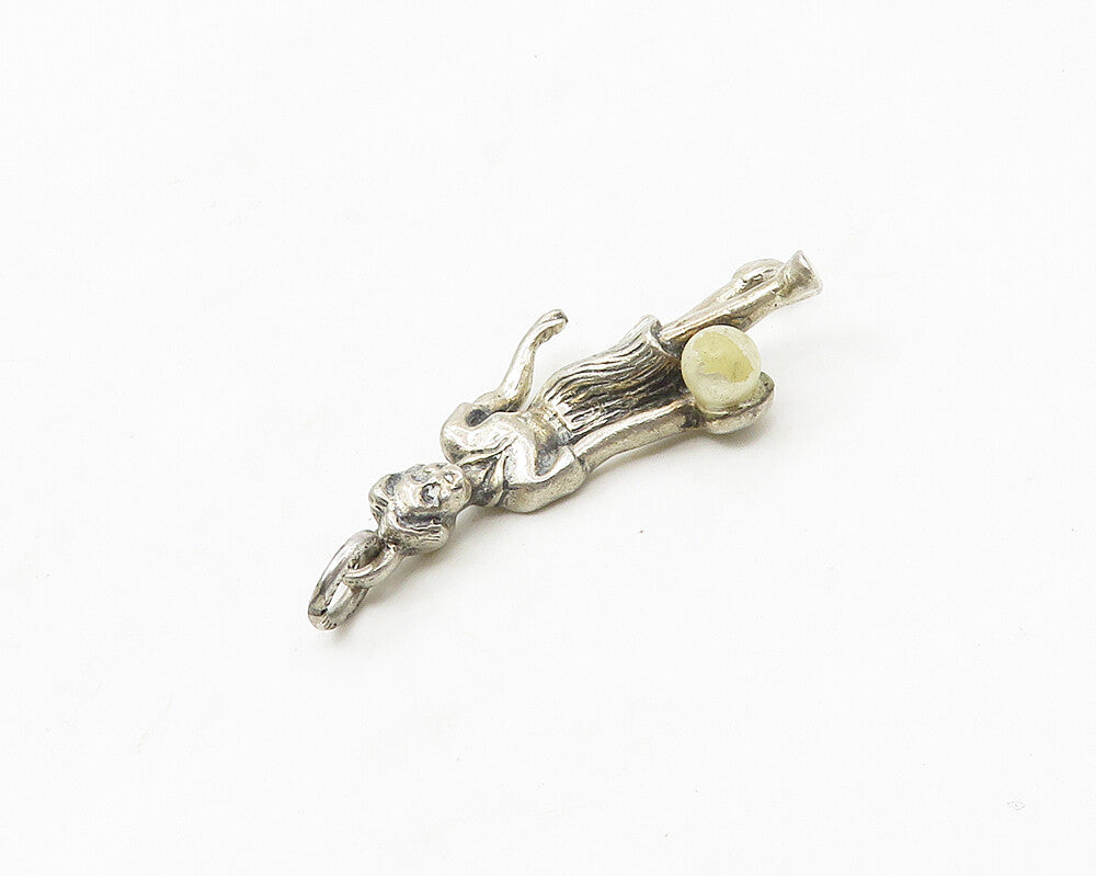 925 Sterling Silver  Vintage Petite Pearl Woman Bowling Pendant  PT14030