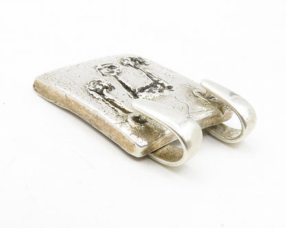 925 Sterling Silver  Vintage Chiseled Music Notes Square Drop Pendant  PT9754