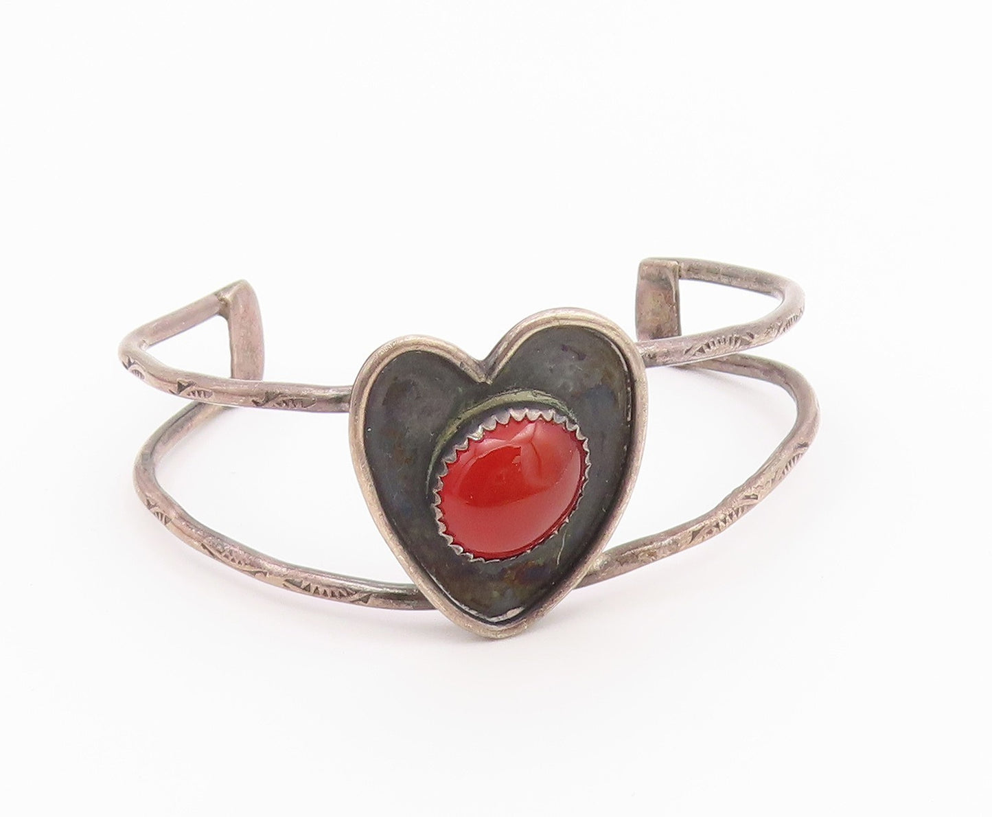 DESIGNER 925 Silver  Vintage Carnelian Love Heart Split Cuff Bracelet  BT9476