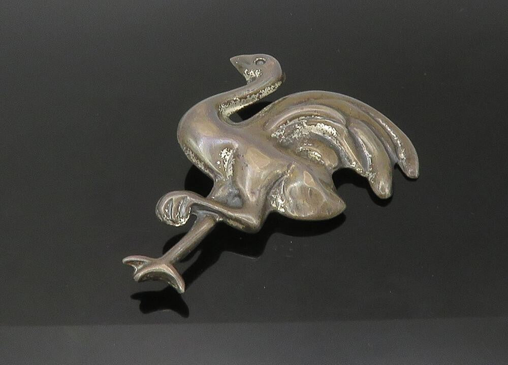 MEXICO 925 Sterling Silver  Vintage Antique Flamingo Motif Brooch Pin  BP8813