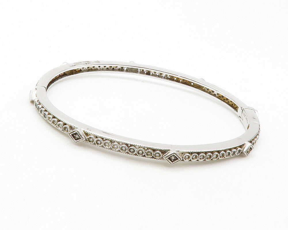925 Sterling Silver  Genuine Diamonds Shiny Oval Bangle Bracelet  BT5060