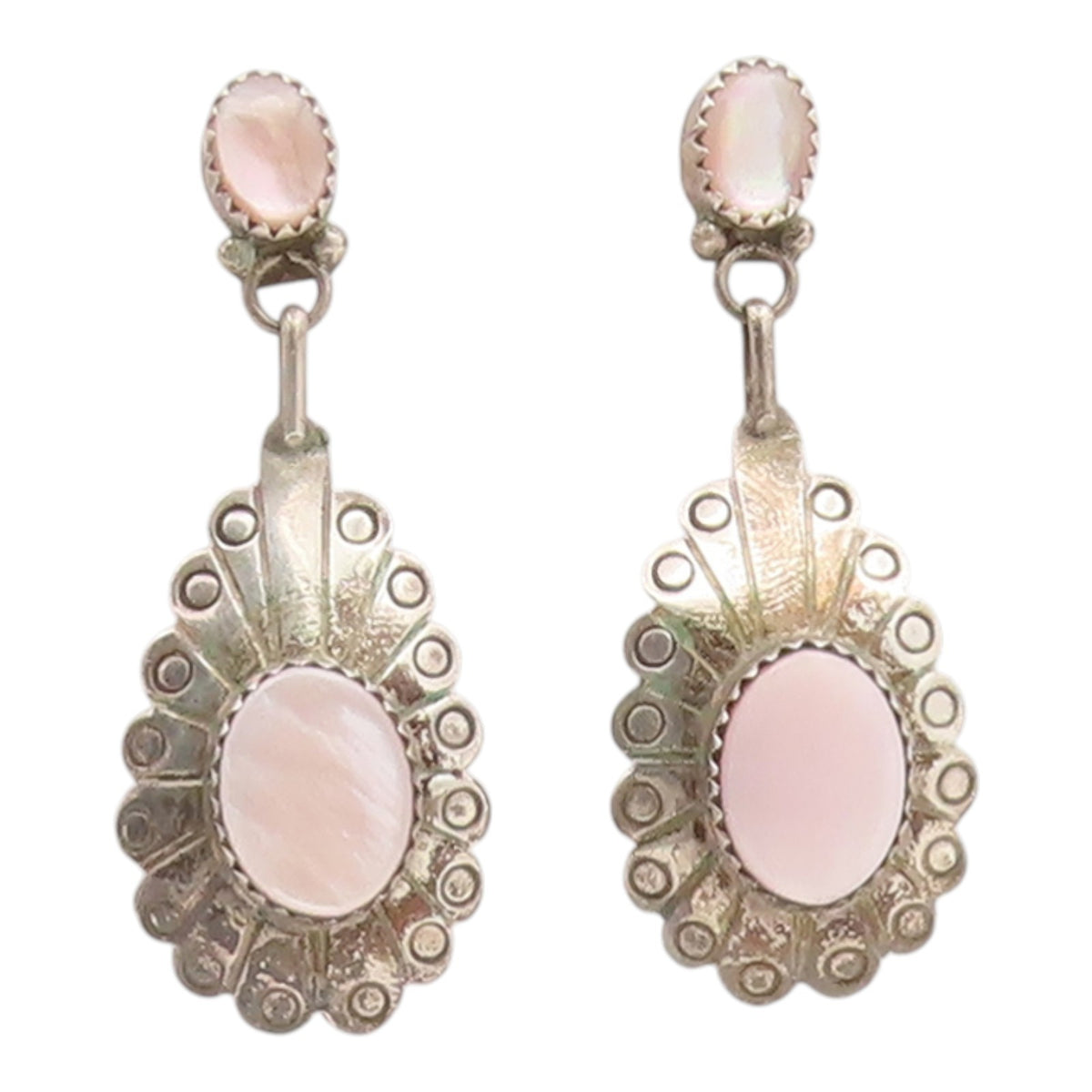 925 Sterling Silver Vintage Earrings SOUTHWESTERN Mother Of Pearl Drop  EG14358