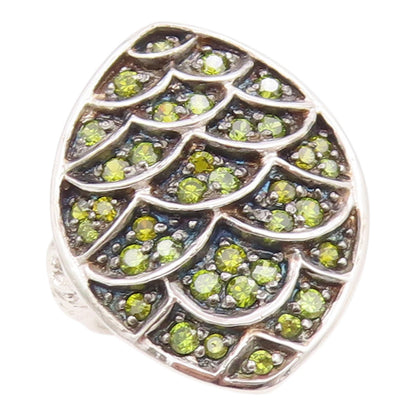 925 Sterling Silver Vintage Ring Green Peridot Mermaid Scale Band  Sz 7  RG35767