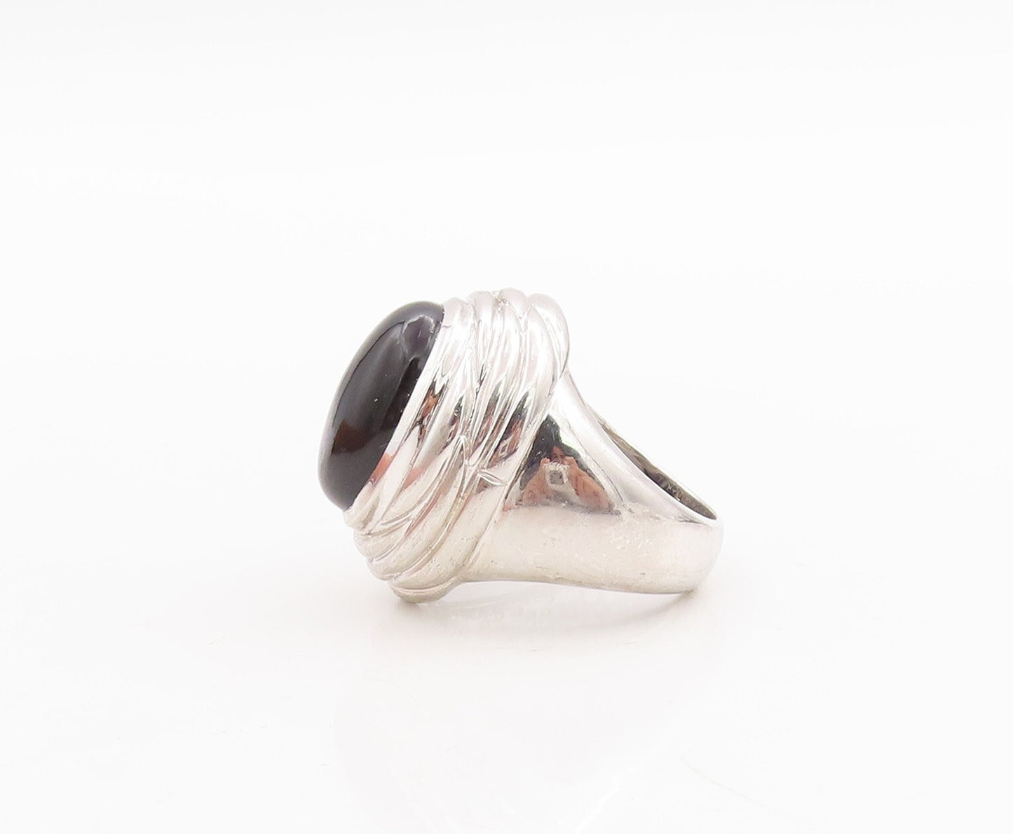 925 Sterling Silver Vintage Ring Oval Cabochon Onyx Grooved Dome Sz 8  RG29049