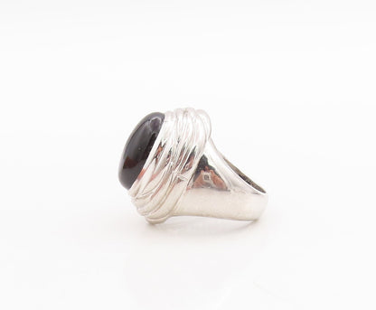 925 Sterling Silver Vintage Ring Oval Cabochon Onyx Grooved Dome Sz 8  RG29049