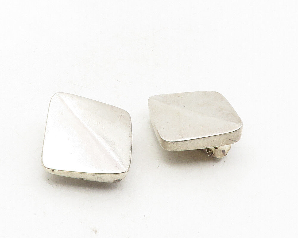 925 Sterling Silver  Vintage Shiny Smooth Square Non Pierce Earrings  EG5111
