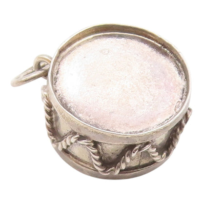 925 Sterling Silver  Vintage Twisted Rope Marching Drum Pendant  PT20202