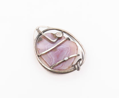 925 Sterling Silver Vintage Pendant ORB Banded Agate Wire Wrapped Locket PT26435