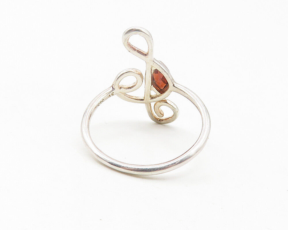 925 Sterling Silver  Marquise Cut Garnet Treble Clef Band Ring Sz 7  RG11322