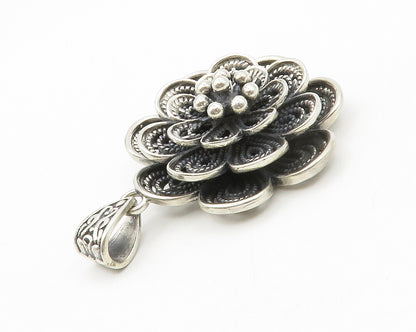 925 Sterling Silver  Vintage Flower Motif Twist Detail Shiny Pendant  PT10722