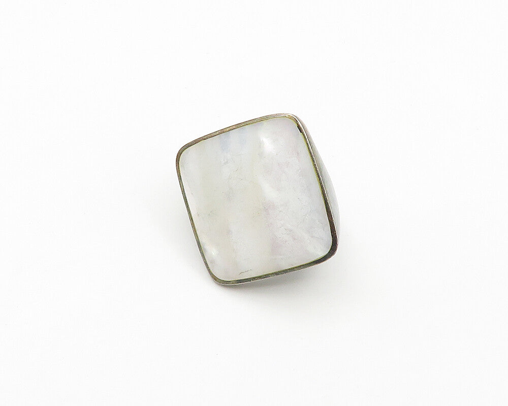 925 Sterling Silver  Vintage Mother Of Pearl Square Cocktail Ring Sz 6 RG18319
