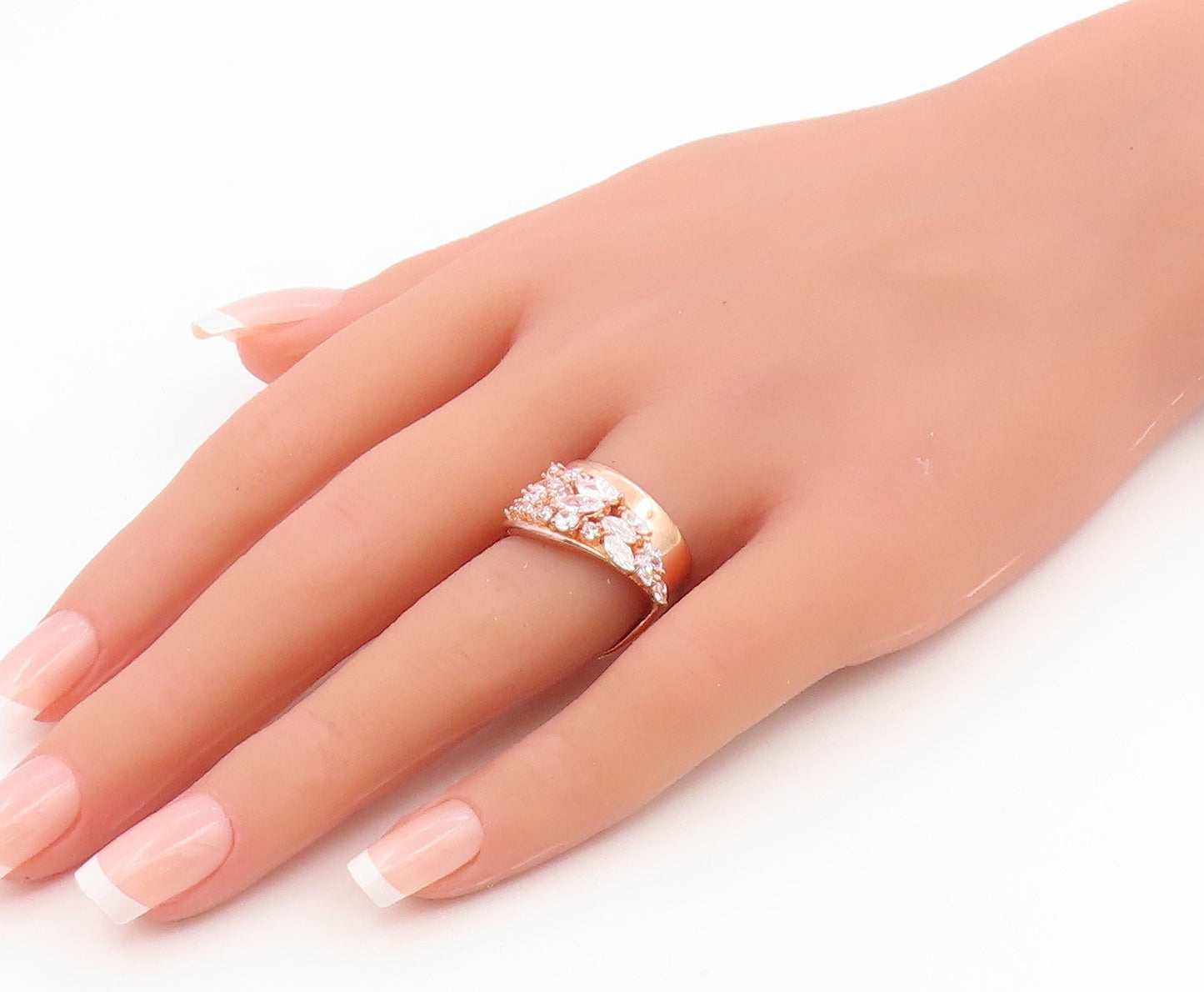 925 Sterling Silver Vintage Ring Gold Plated Multi Shape CZ Band  Sz 7  RG35619