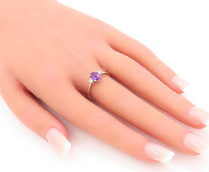 925 Sterling Silver Vintage Ring Oval Cut Amethyst CZ Side Stone  Sz 7  RG29207