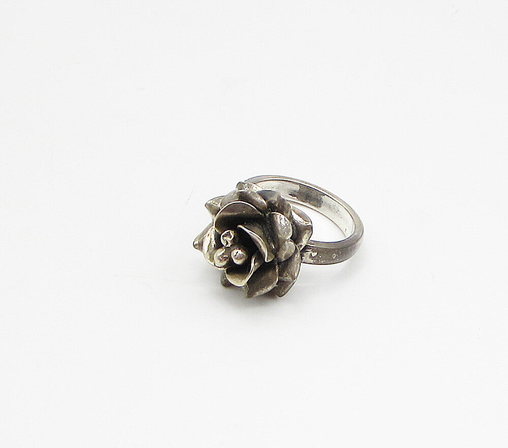 MEXICO 925 Silver  Vintage Sculpted Spring Flower Band Ring Sz 6  RG3079