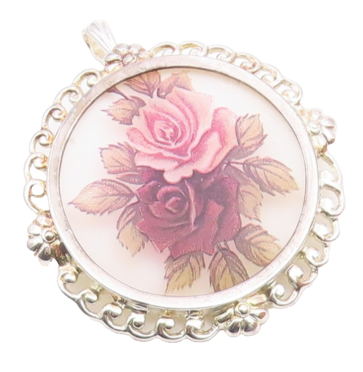 925 Sterling Silver  Vintage Mother Of Pearl Rose Flower Art Brooch Pin BP8137