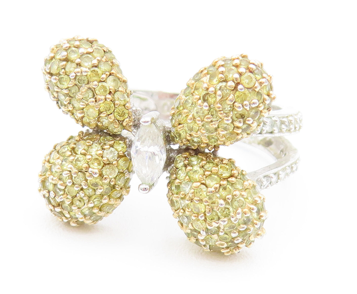 925 Silver  Vintage Yellow & White Topaz Butterfly Ring Sz 7.75  RG26141