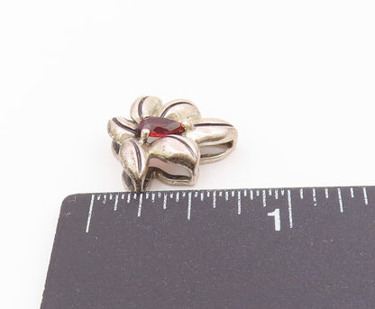 925 Sterling Silver  Vintage Garnet Floral Leaf Motif Pendant  PT16206