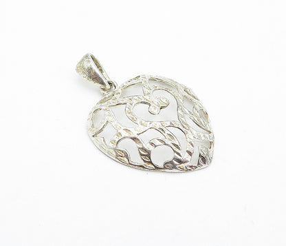 925 Sterling Silver  Vintage Shiny Etched Cutout Love Heart Pendant  PT3240