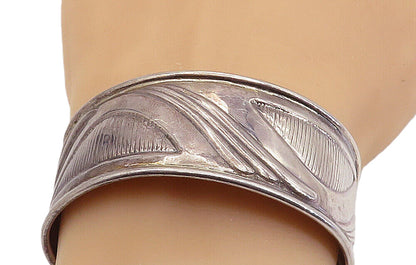 925 Sterling Silver  Vintage Oxidized Etched Raised Edge Cuff Bracelet  BT3284