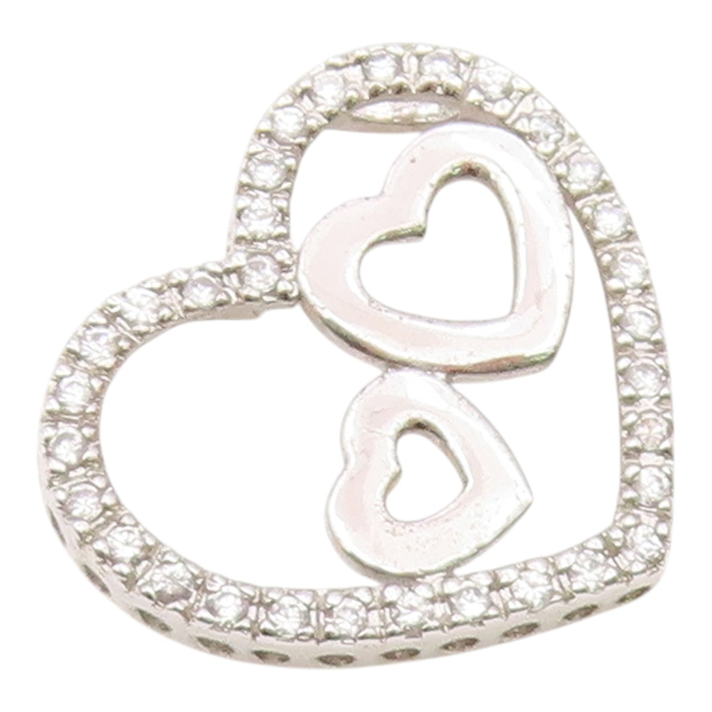 925 Sterling Silver  Sparkling White Topaz Open Love Heart Pendant  PT8311