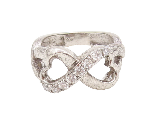 925 Sterling Silver Vintage Swirly Cutout Infinity Heart Ring Sz 5.5 RG27161