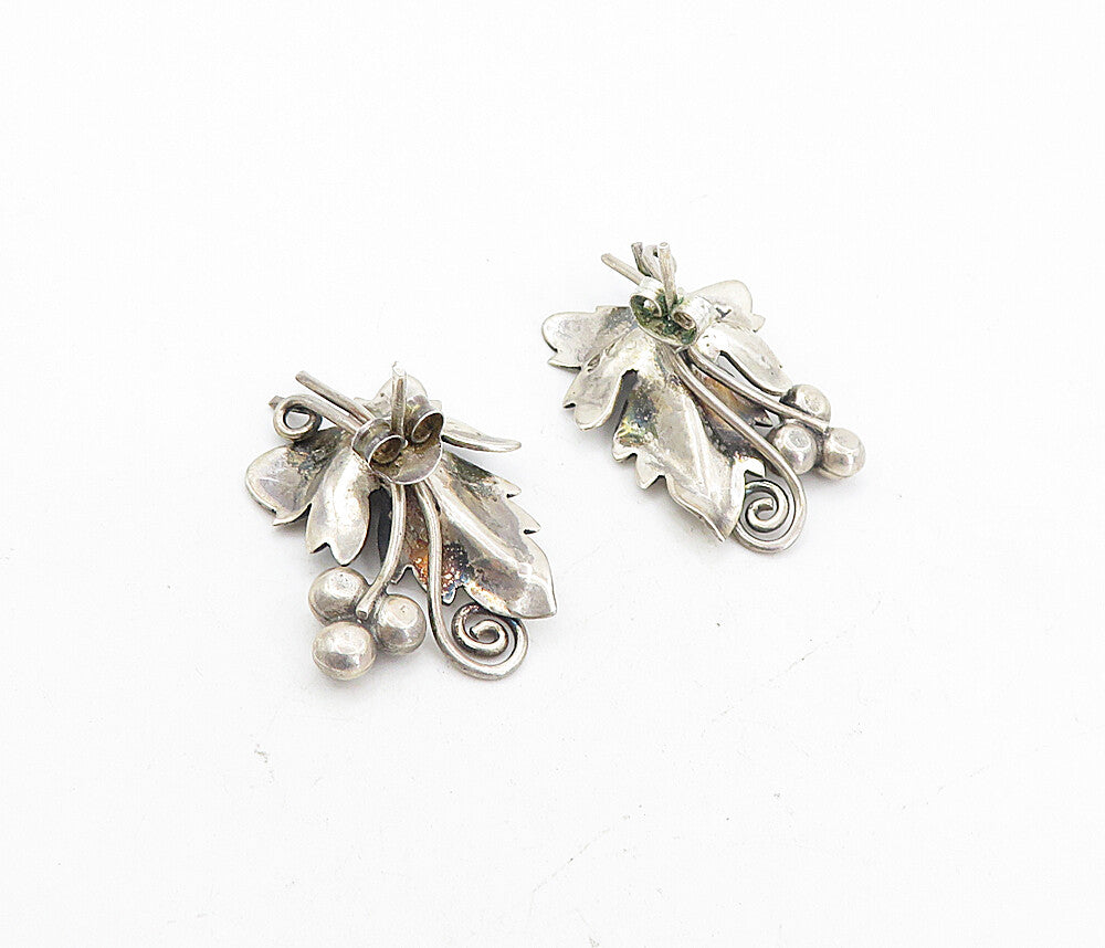 MEXICO 925 Sterling Silver  Vintage Floral Leaf Swirl Drop Earrings  EG4245
